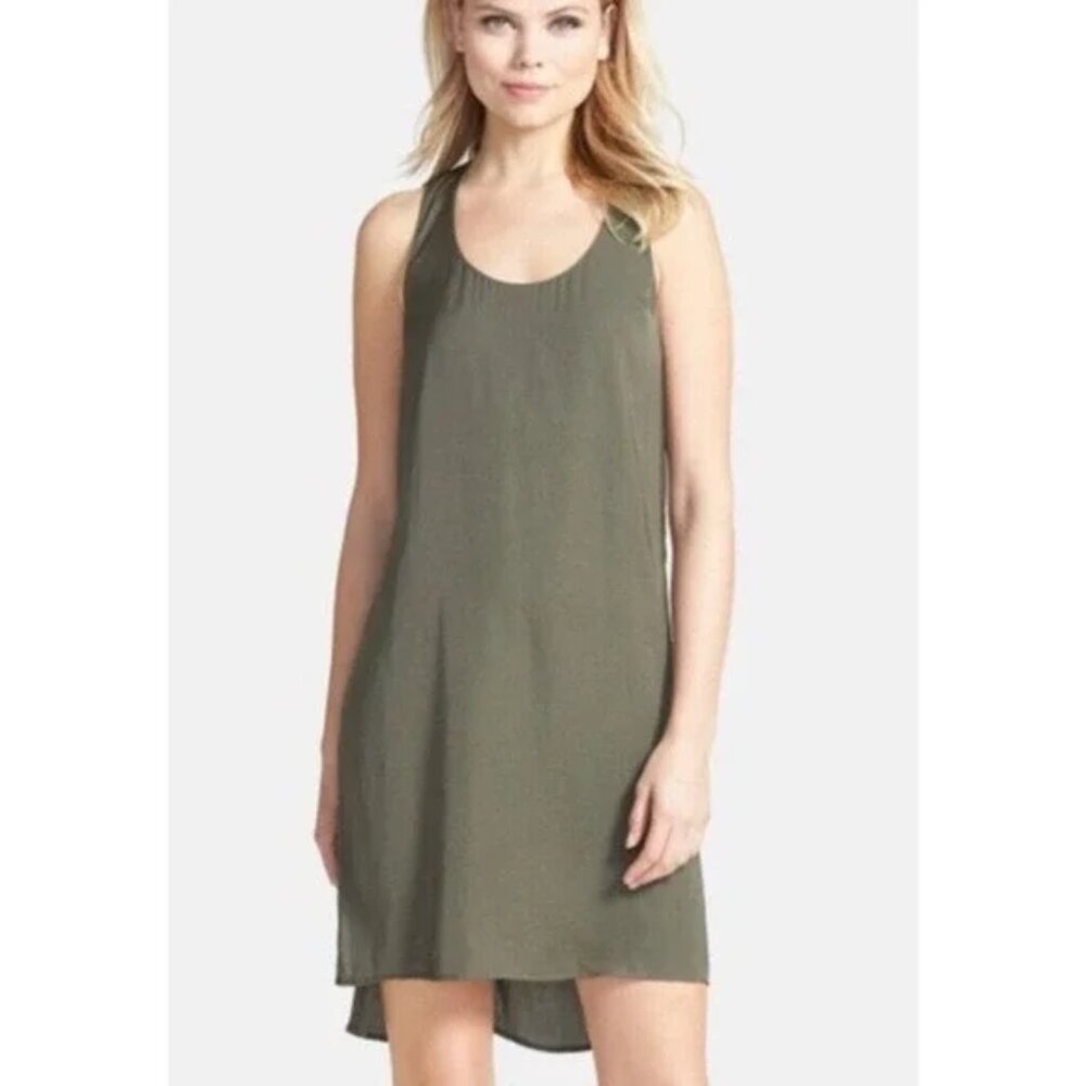 Trouve Womens Twist Knot Halter Satin Finish Army Green Dress